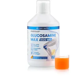 Essentials 100 - Glucosamine Max pentru Articulatii, Cartilaje, Oase, Tendoane cu Glucozamina 1600mg + Condroitina 100mg + MSM 100mg + Colagen Hidrolizat 200mg + Acid Hialuronic 10mg + Vitaminele A, C, D3 si B12 500ml SWEDISH NUTRA