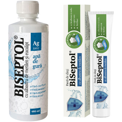 Pachet BiSeptol Apa de Gura cu Albastru de Metilen si Eucalipt 480ml + Pasta de Dinti cu Bicarbonat de Sodiu si Argint Ionic 75ml DACIA PLANT