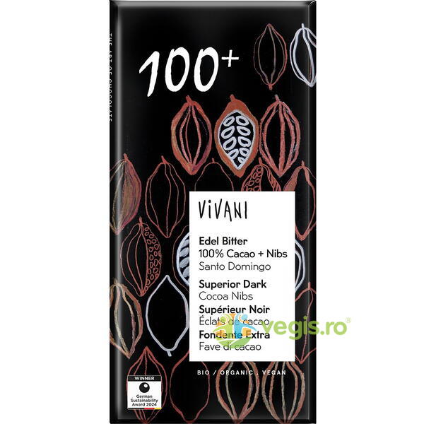 Ciocolata Amaruie 100% Cacao Ecologica/Bio 80g, VIVANI, Ciocolata, 1, Vegis.ro